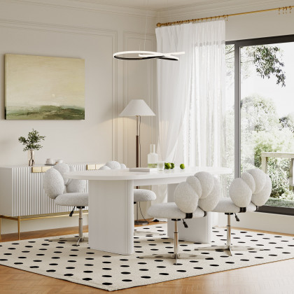 HMR - Modern Adjustable Swivel Lamb Wool Dining Room Chairs with Upholstery White