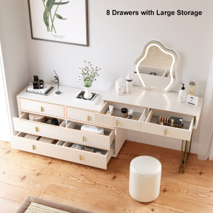 HMR - Modern White Makeup Vanity Set with 6-Drawer Cabinet Dressing Table with Stool & Mirror
