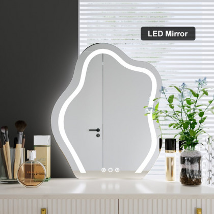 HMR - Modern White Makeup Vanity Set with 6-Drawer Cabinet Dressing Table with Stool & Mirror