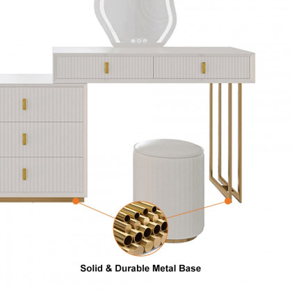 HMR - Modern White Makeup Vanity Set with 6-Drawer Cabinet Dressing Table with Stool & Mirror