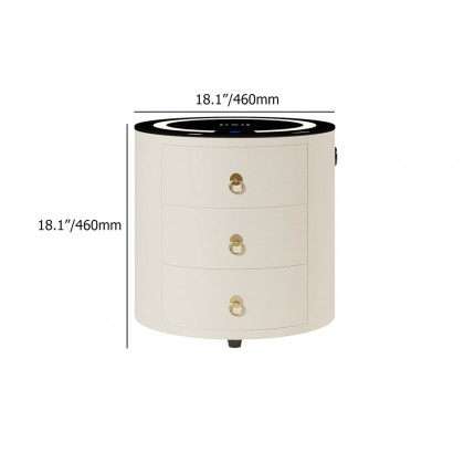 HMR Leather 3-Drawer Smart Nightstand with Light & Speaker - Off-White, Single