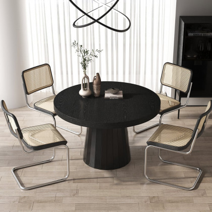 HMR 39"-55" Japandi Style Oval & Round Extendable Wood Dining Table (Seats 4-6 People) - Black