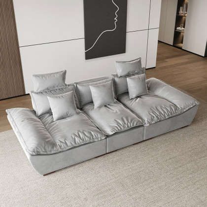 HMR 109.4" Modern Leath-Aire 3 Seater Deep Sofa with Adjustable Backrest Sailboat - Gray