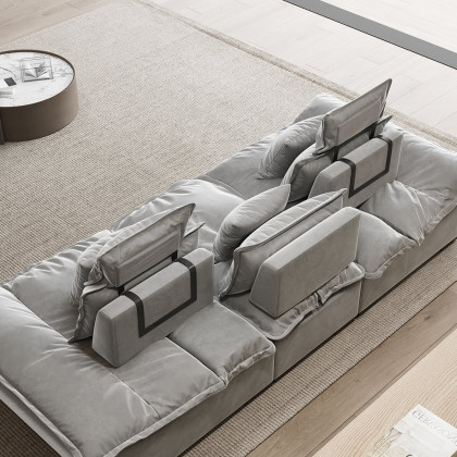 HMR 109.4" Modern Leath-Aire 3 Seater Deep Sofa with Adjustable Backrest Sailboat - Gray