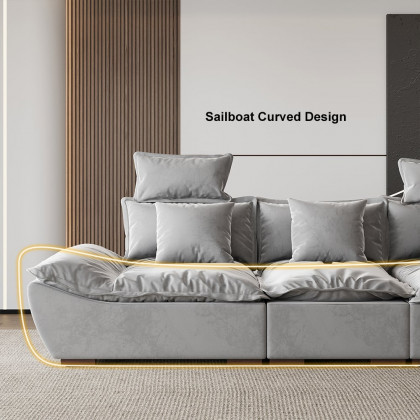 HMR 109.4" Modern Leath-Aire 3 Seater Deep Sofa with Adjustable Backrest Sailboat - Gray
