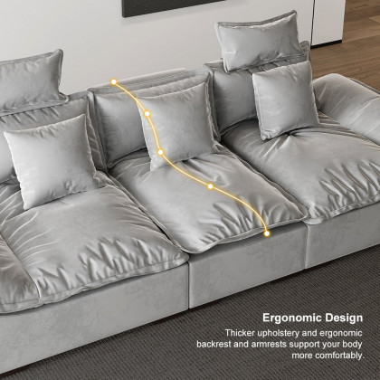 HMR 109.4" Modern Leath-Aire 3 Seater Deep Sofa with Adjustable Backrest Sailboat - Gray