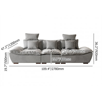 HMR 109.4" Modern Leath-Aire 3 Seater Deep Sofa with Adjustable Backrest Sailboat - Gray