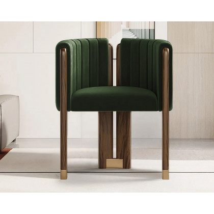 HMR - Velvet Fluted Upholstered Accent Chair with Wood Frame