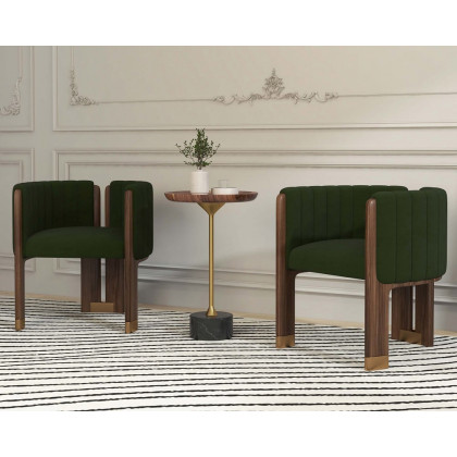 HMR Velvet Fluted Upholstered Accent Chair with Wood Frame (Set of 4) - Green