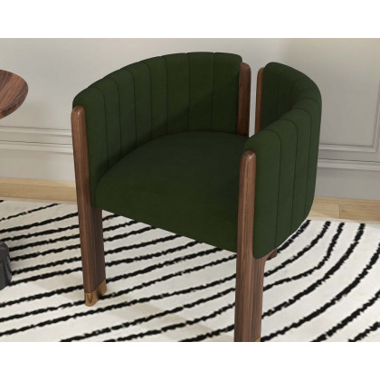 HMR Velvet Fluted Upholstered Accent Chair with Wood Frame (Set of 4) - Green