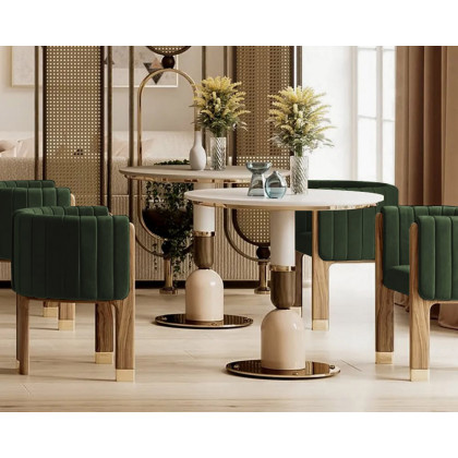 HMR Velvet Fluted Upholstered Accent Chair with Wood Frame (Set of 4) - Green