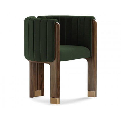HMR Velvet Fluted Upholstered Accent Chair with Wood Frame (Set of 4) - Green