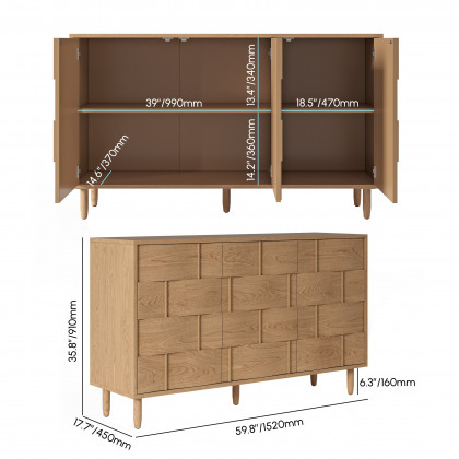 HMR - 60"W Sideboard Kitchen Buffet Table with 3 Doors & 2 Shelves