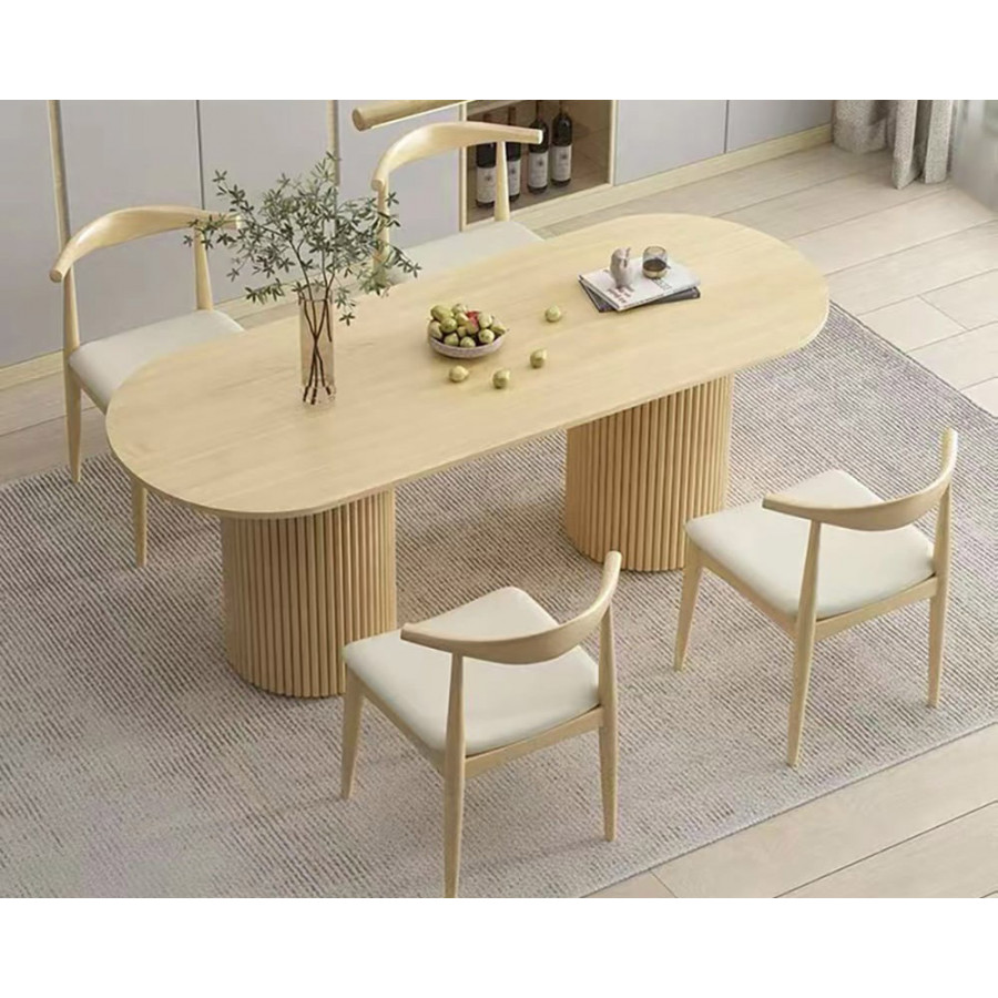 HMR Japandi Style Oval Wood Dining Table - Natural 78.7" (Seats 6-8 People)