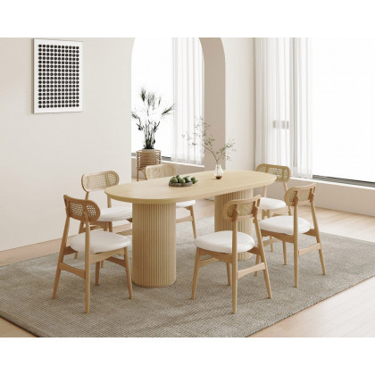 HMR Japandi Style Oval Wood Dining Table - Natural 78.7" (Seats 6-8 People)