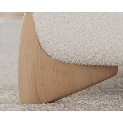 HMR Curva Boucle Queen Upholstered Platform Bed with Natural Legs - White, 60"Wx 80"L, Natural