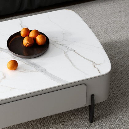 HMR - Galure Modern Light Gray Faux Marble Leather Lift Top Coffee Table with Storage