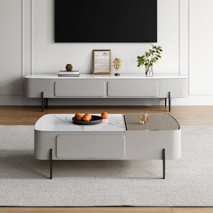 HMR - Galure Modern Light Gray Faux Marble Leather Lift Top Coffee Table with Storage