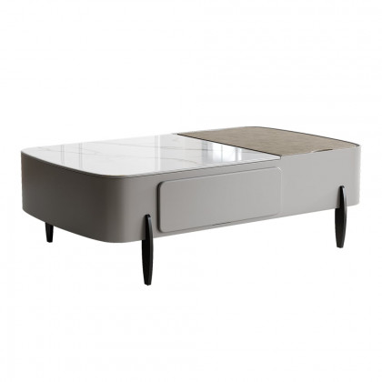 HMR - Galure Modern Light Gray Faux Marble Leather Lift Top Coffee Table with Storage