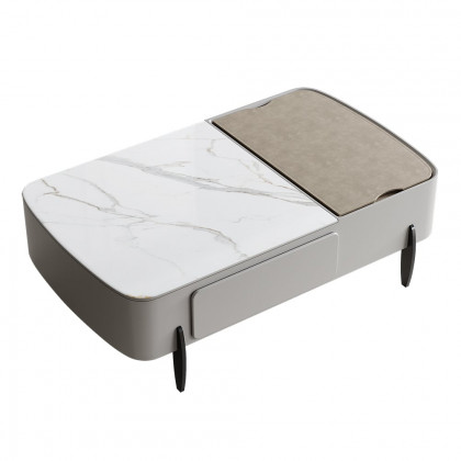 HMR - Galure Modern Light Gray Faux Marble Leather Lift Top Coffee Table with Storage