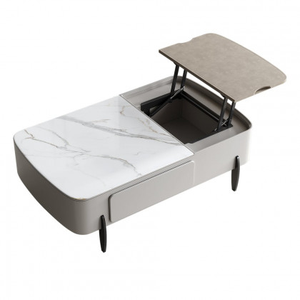 HMR - Galure Modern Light Gray Faux Marble Leather Lift Top Coffee Table with Storage