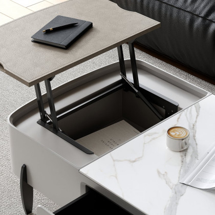HMR - Galure Modern Light Gray Faux Marble Leather Lift Top Coffee Table with Storage