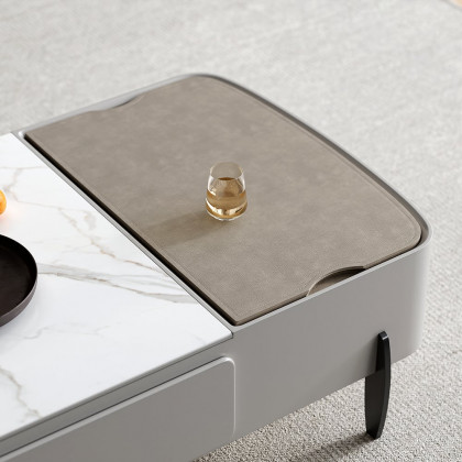 HMR - Galure Modern Light Gray Faux Marble Leather Lift Top Coffee Table with Storage