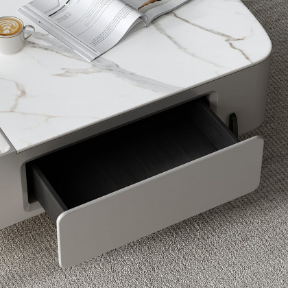 HMR - Galure Modern Light Gray Faux Marble Leather Lift Top Coffee Table with Storage