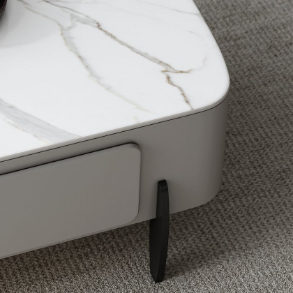 HMR - Galure Modern Light Gray Faux Marble Leather Lift Top Coffee Table with Storage