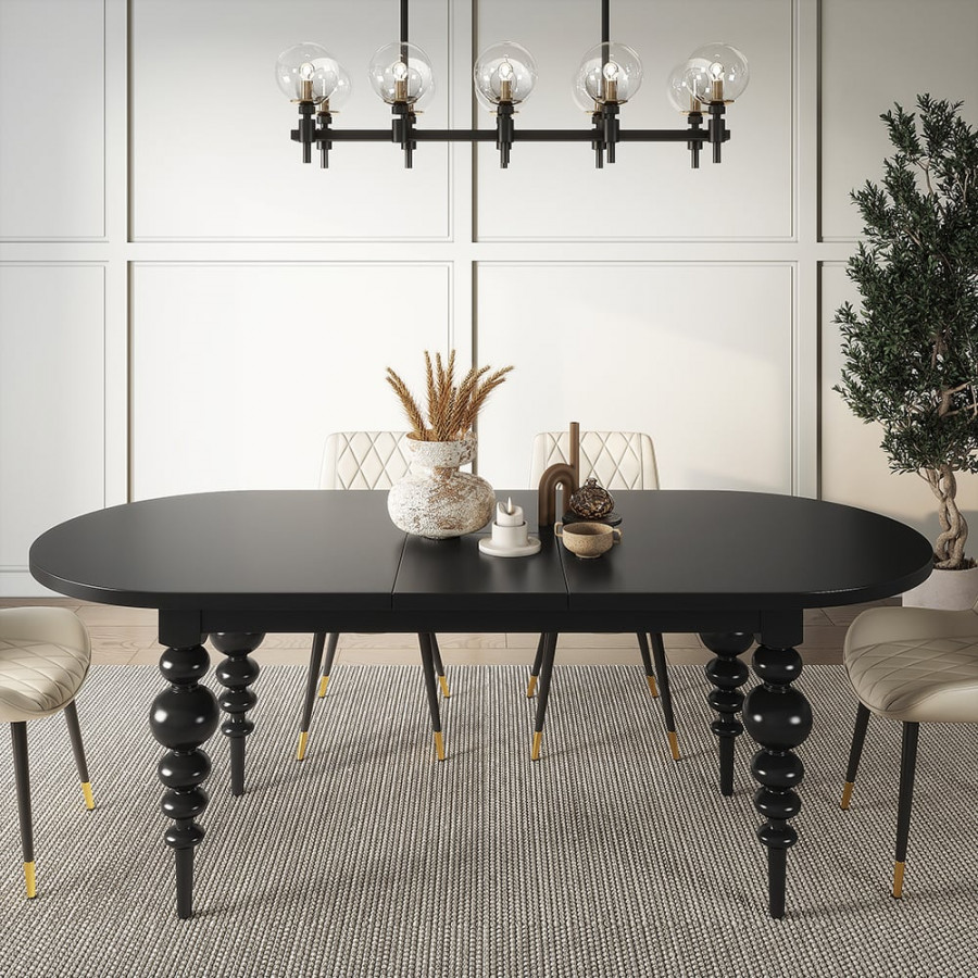 HMR Dining Set 67"-79" Extendable Dining Table - Black, Style A, With 4 Chairs
