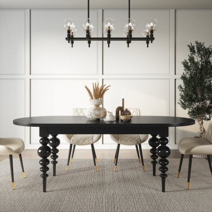 HMR Dining Set 67"-79" Extendable Dining Table - Black, Style A, With 4 Chairs