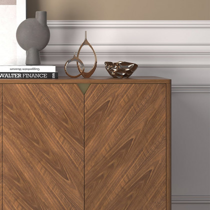 HMR - Capet Mid-Century 63" Walnut Sideboard Buffet 4-Door Kitchen Cabinet Adjustable Shelves