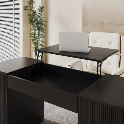 HMR Modern Standing Writing Desk with 2 Doors & Ample Storage Office Desk - Black