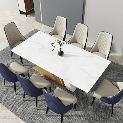 HMR Diamic Series Modern Faux Leather Dining Chairs with Upholstery - Blue, 2-Pieces