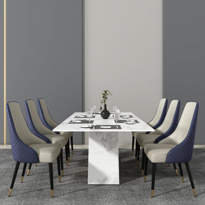 HMR Diamic Series Modern Faux Leather Dining Chairs with Upholstery - Blue, 2-Pieces