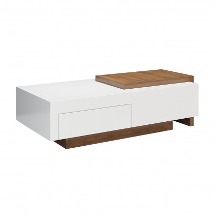 HMR - White & Walnut Extendable Rectangle Coffee Table with Drawer & Sliding Storage