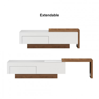 HMR - White & Walnut Extendable Rectangle Coffee Table with Drawer & Sliding Storage