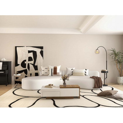 HMR - White & Walnut Extendable Rectangle Coffee Table with Drawer & Sliding Storage
