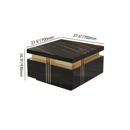 HMR Trimied Modern Square Storage Coffee Table Stone Top with 4 Wood Drawers - Black, 27.6"