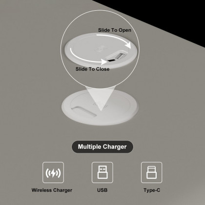 HMR - Modern Gray Smart Nightstand Leather Bedside Table with Wireless Charger & USB Port