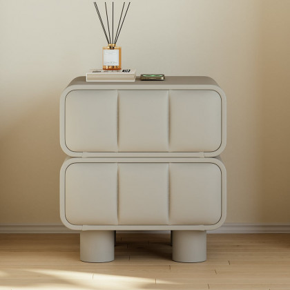 HMR - Modern Gray Smart Nightstand Leather Bedside Table with Wireless Charger & USB Port