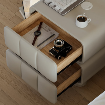HMR - Modern Gray Smart Nightstand Leather Bedside Table with Wireless Charger & USB Port