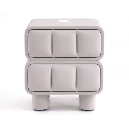 HMR - Modern Gray Smart Nightstand Leather Bedside Table with Wireless Charger & USB Port