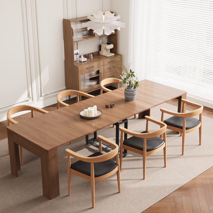 HMR - 20"-118" Country Rectangle Folding Rubber Wood Dining Table Walnut Seats 10-12