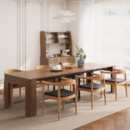 HMR - 20"-118" Country Rectangle Folding Rubber Wood Dining Table Walnut Seats 10-12