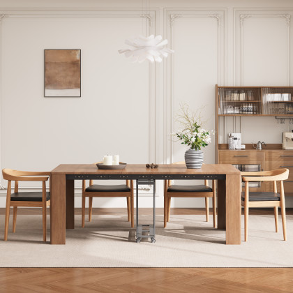 HMR - 20"-118" Country Rectangle Folding Rubber Wood Dining Table Walnut Seats 10-12