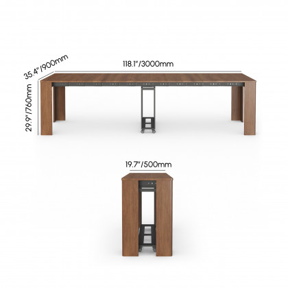 HMR - 20"-118" Country Rectangle Folding Rubber Wood Dining Table Walnut Seats 10-12