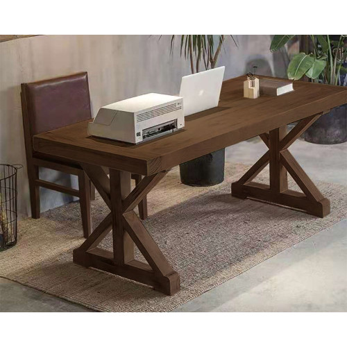 HMR - Rustic Farmhouse Wooden Office Desk & Industrial Swivel Office Chair Set