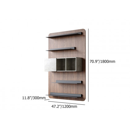 HMR - 5-Tier Modern Walnut Floating Bookshelf with Storage and LED Bookcase