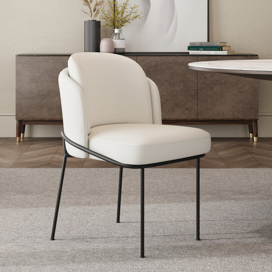 HMR Linenic Series Modern Dining Chairs with Linen Upholstery - White/Black, Set of 4